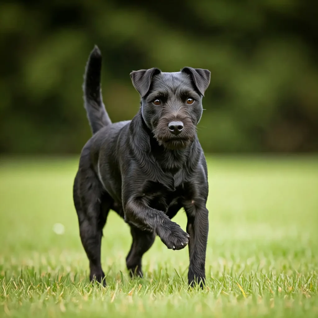 patterdale terrier auf einer wiese