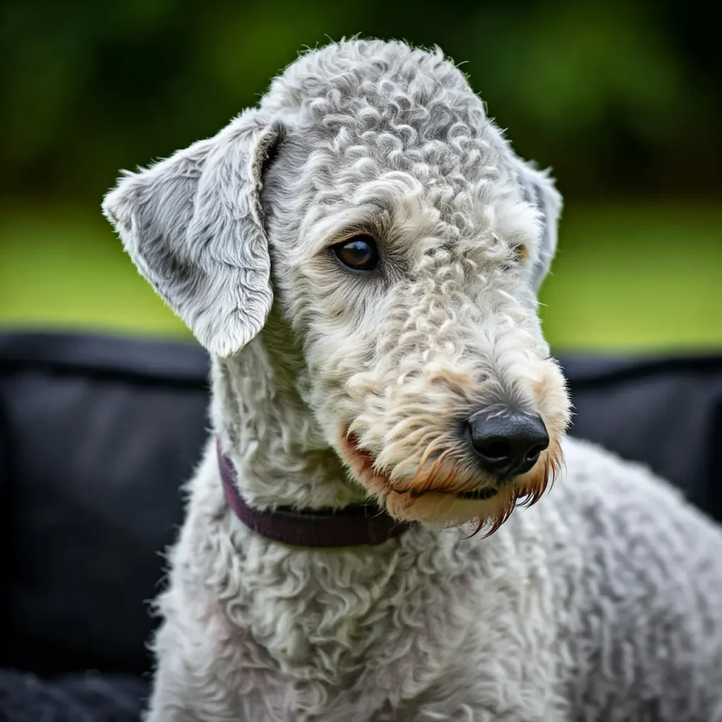 Portraitaufnahme der Hunderasse Bedlington Terrier