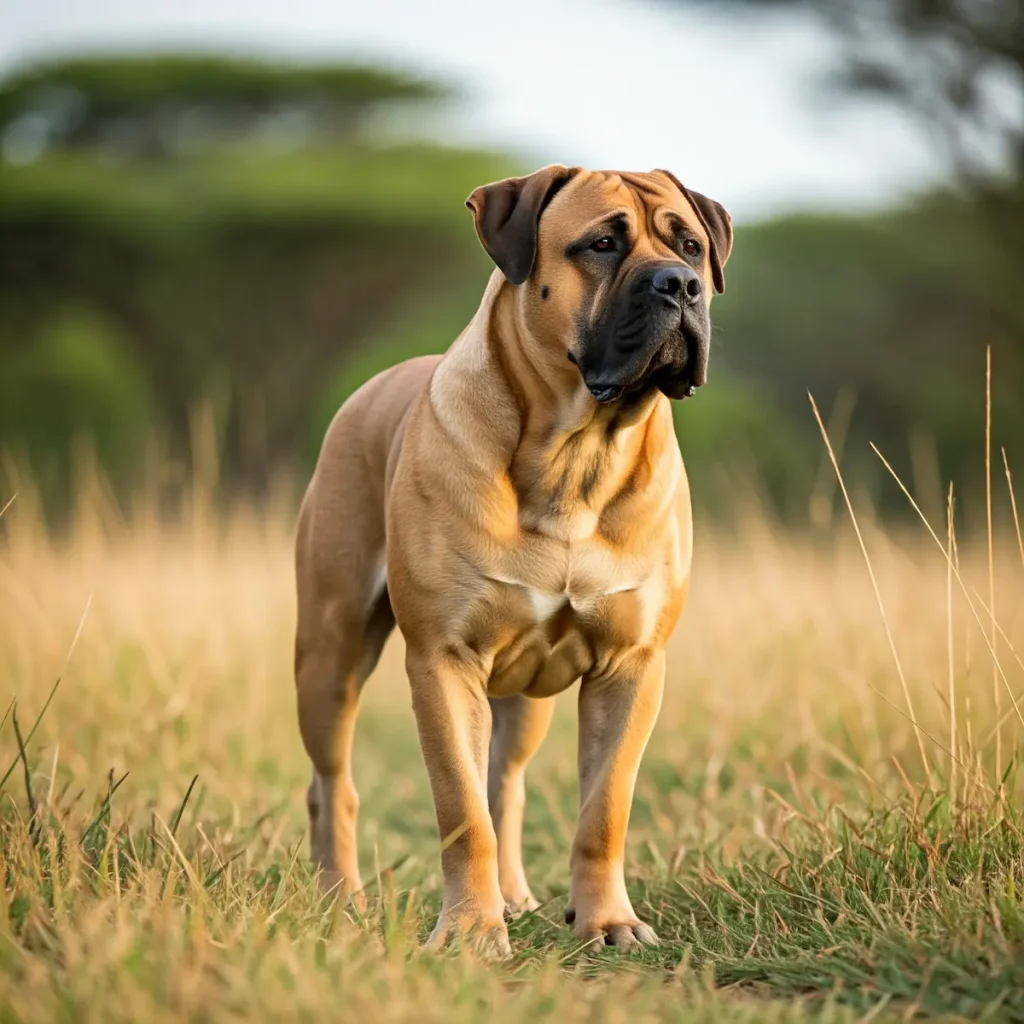 Boerboel steht auf einer Weide