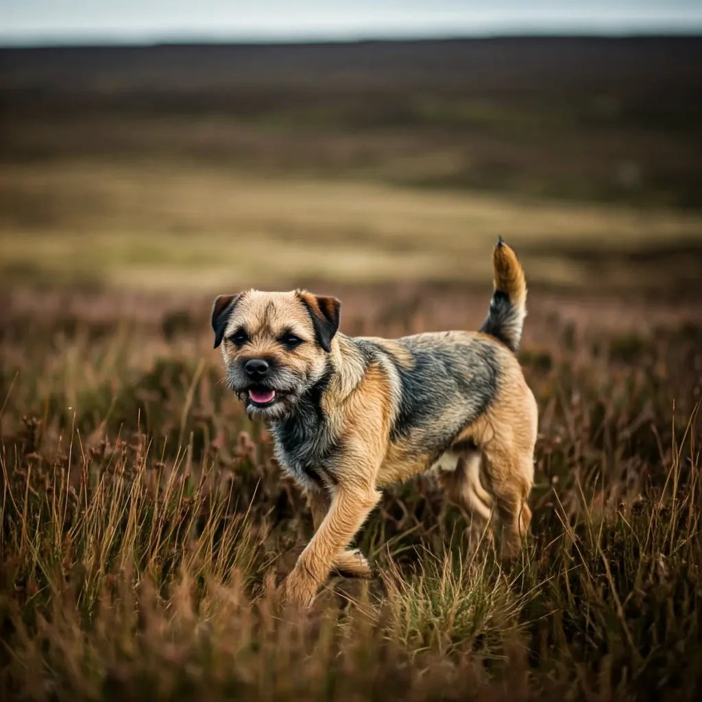 Border Terrier läuft über ein Feld